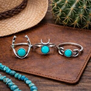Boho Turquoise Ring Set